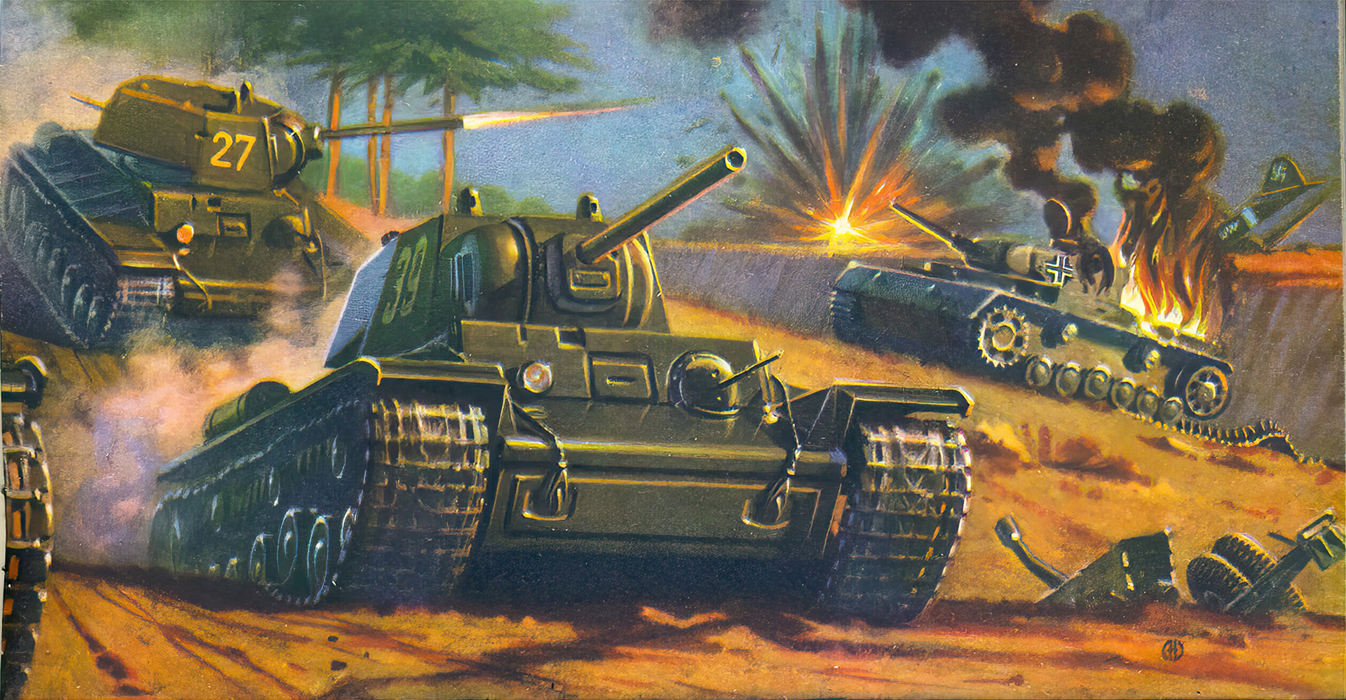 рисунок танки КВ в атаке