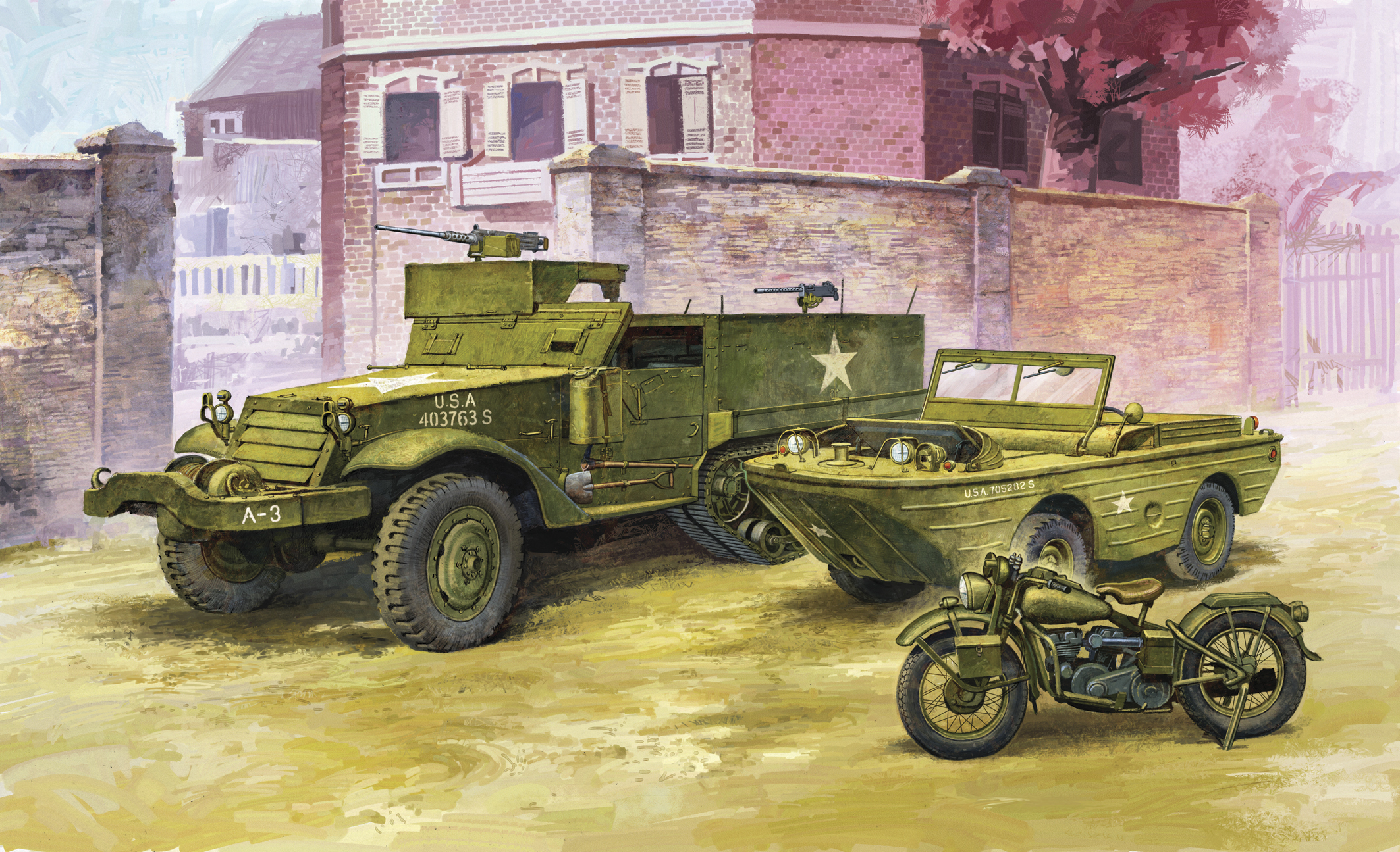 рисунок M3 Half Track & 1/4ton Amphibian Vehicle