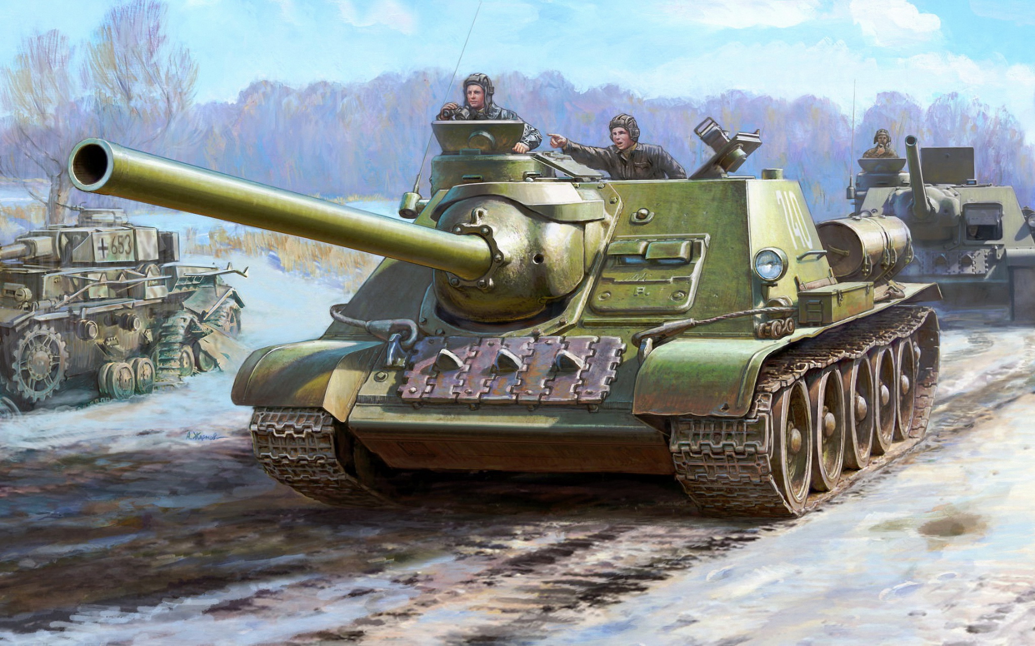 рисунок СУ-100 Советский истребитель танков