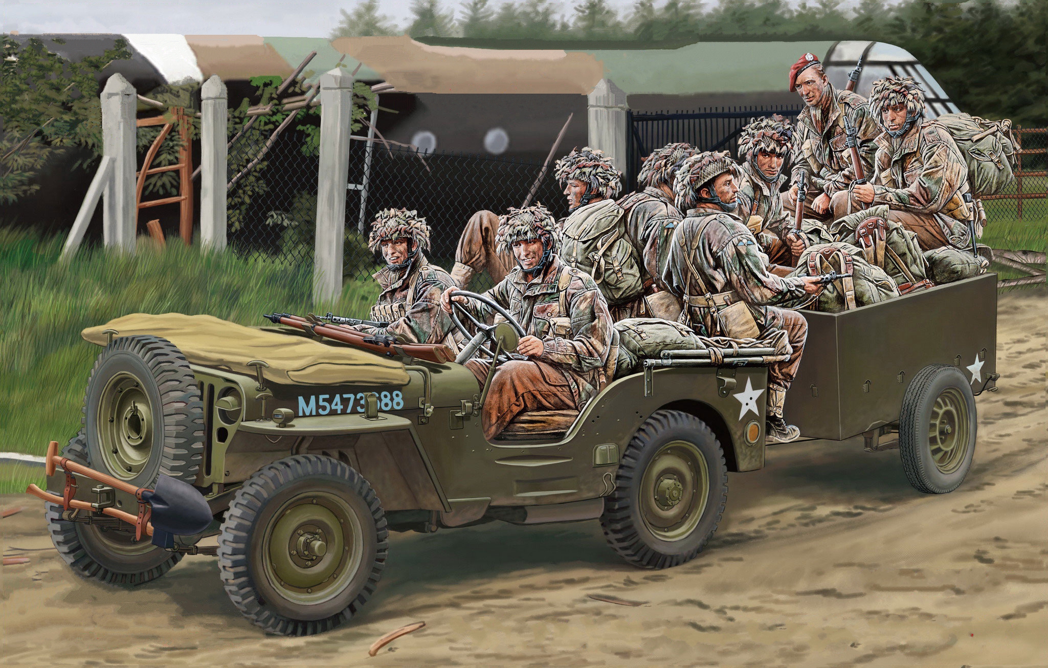 рисунок British Airborne Troops Riding In 1/4 ton Truck
