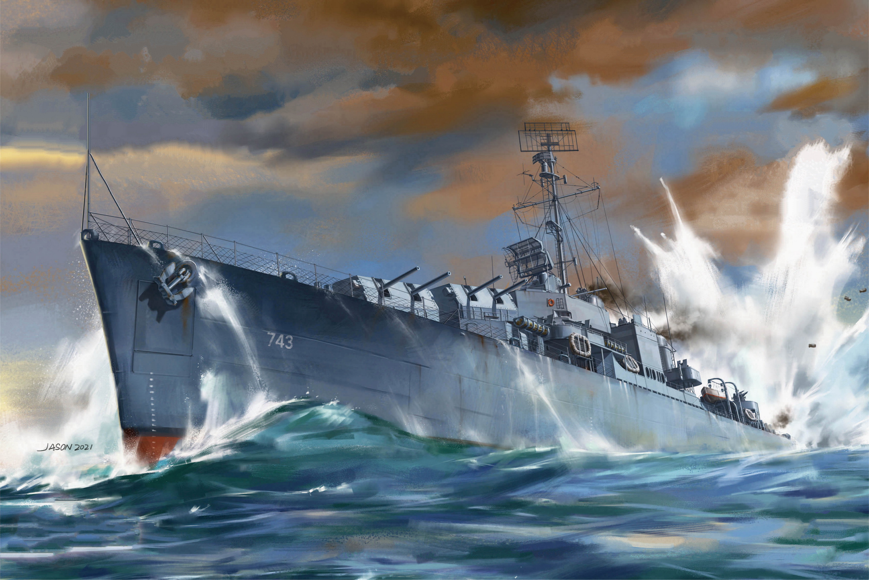 рисунок USS DD-743 Southerland 1945