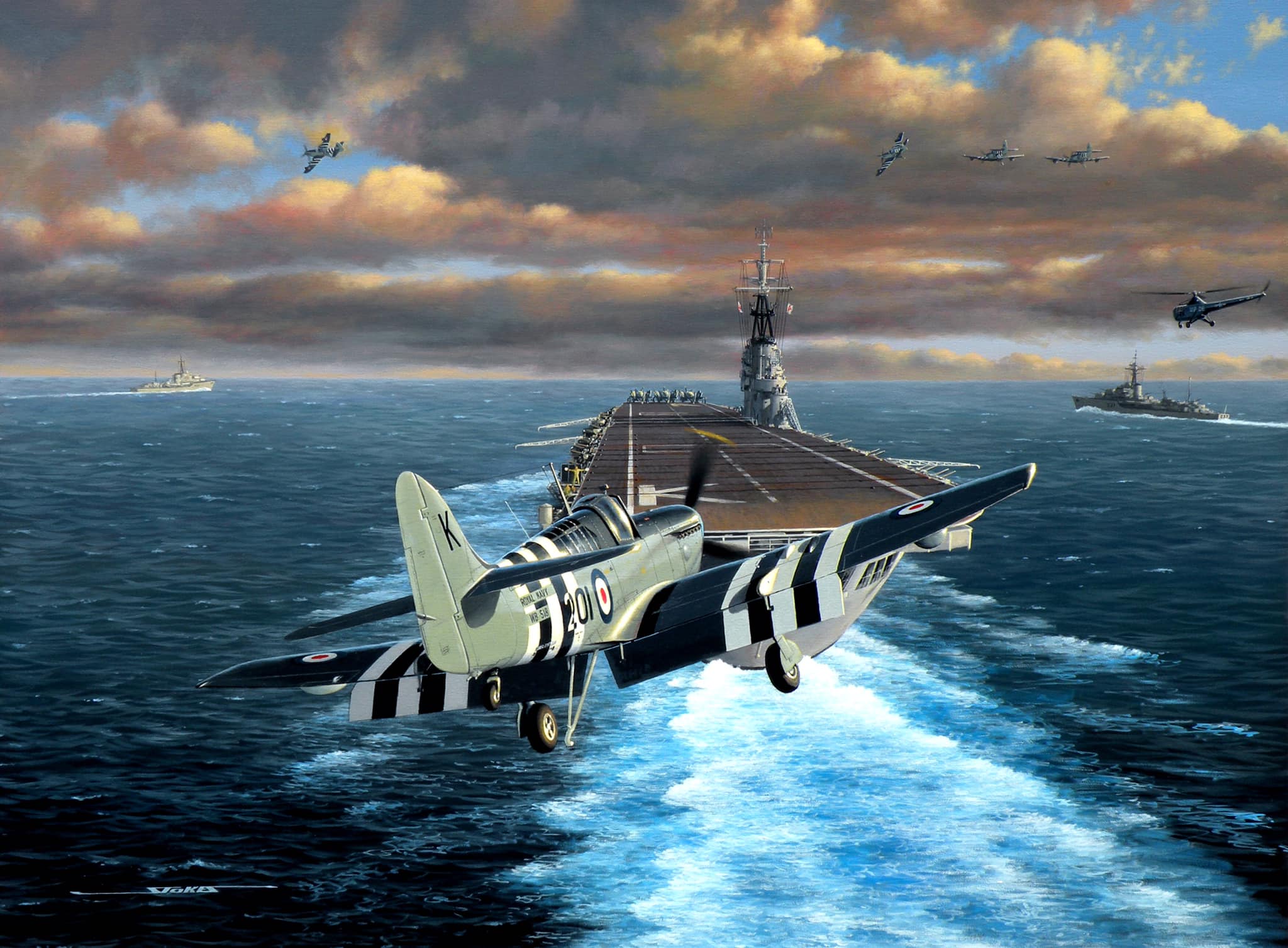 рисунок Fairey Firefly на посадке