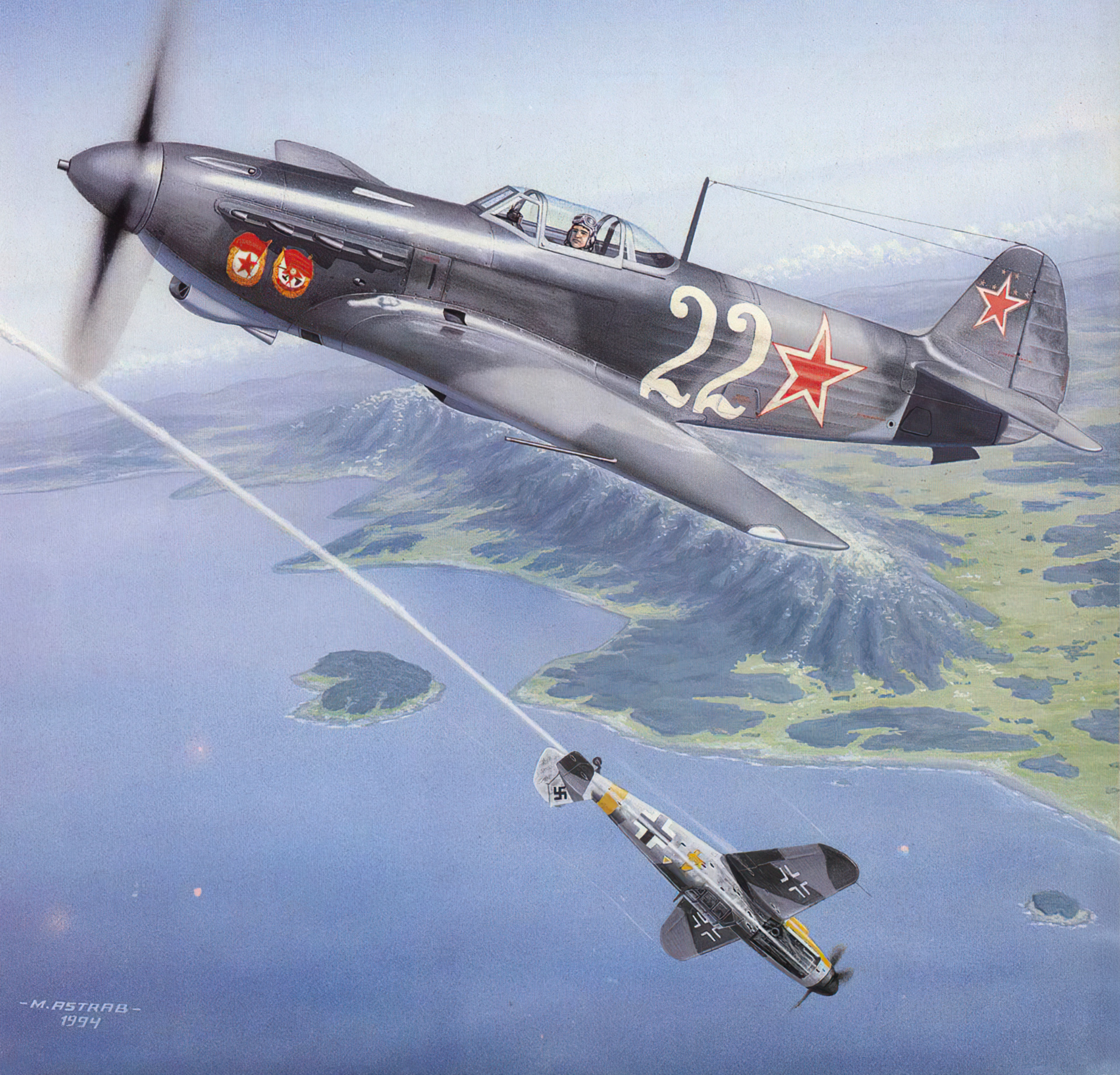 рисунок Як-9 сбил мессера