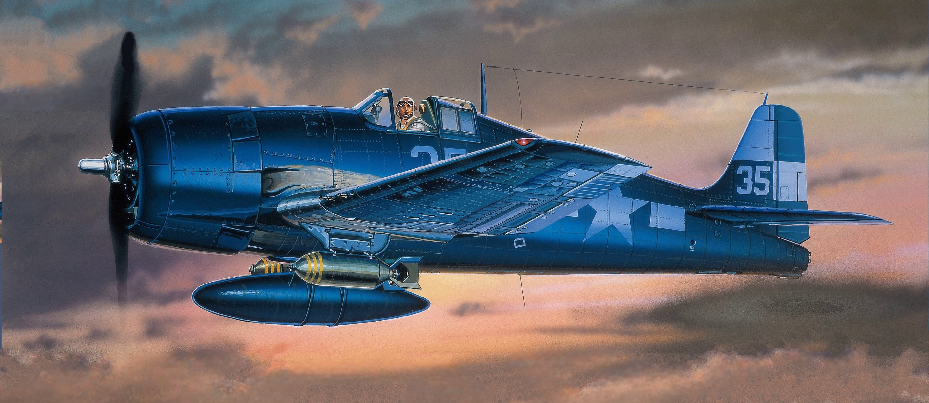 рисунок WWII US Navy Fighter F6F-5 Hellcat