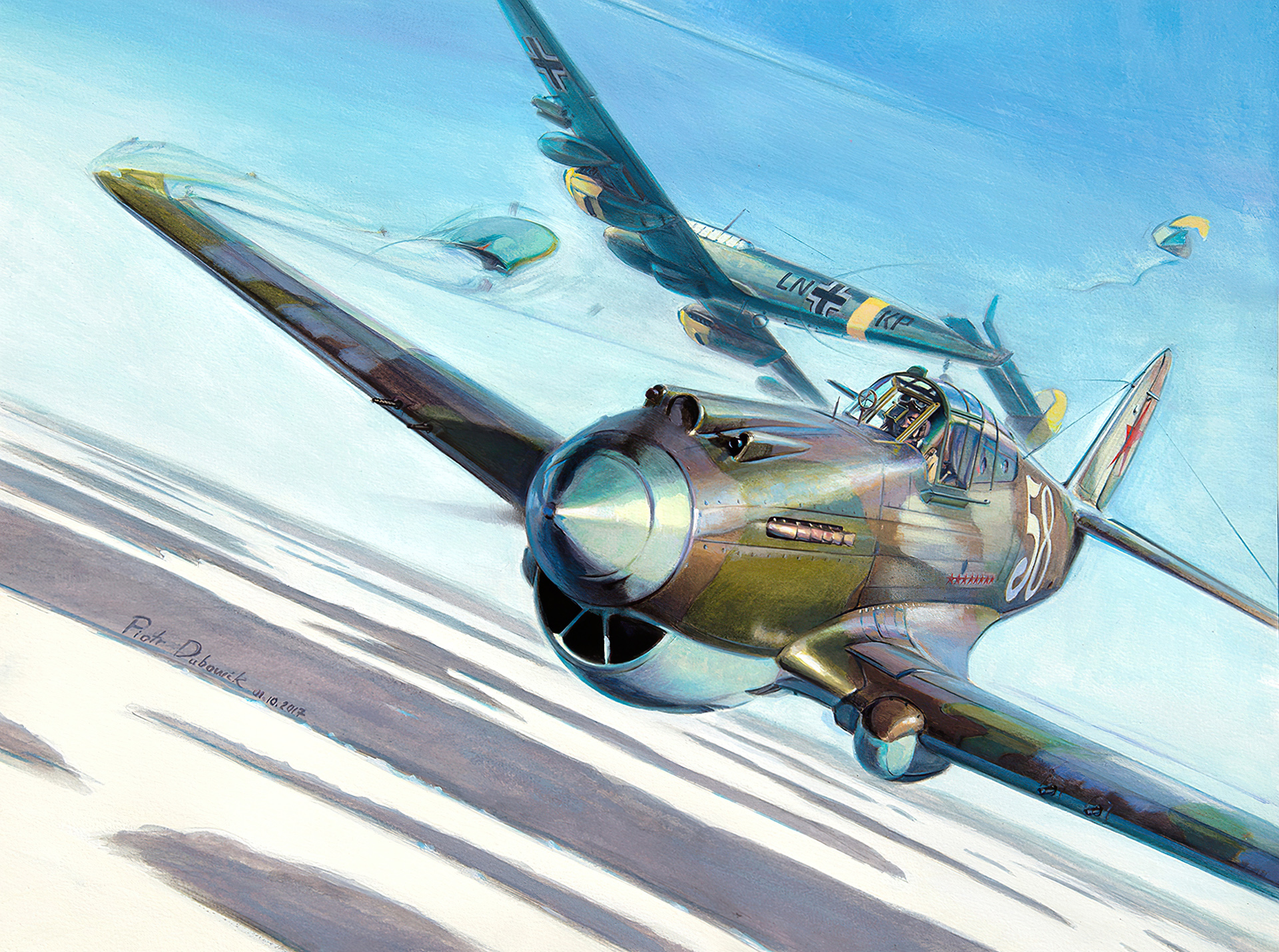 рисунок P-40 против Bf-110