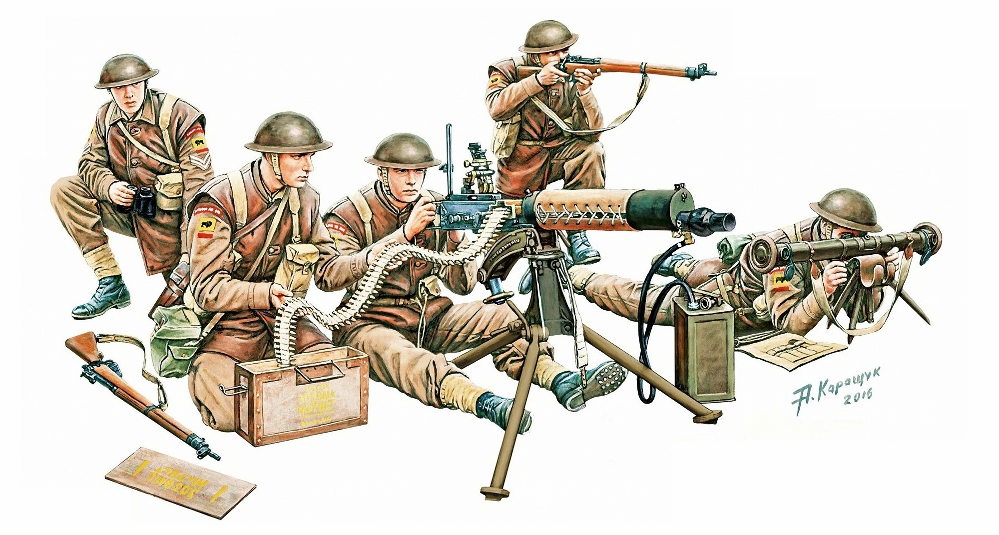 рисунок W.W.II British MG Team In Combat