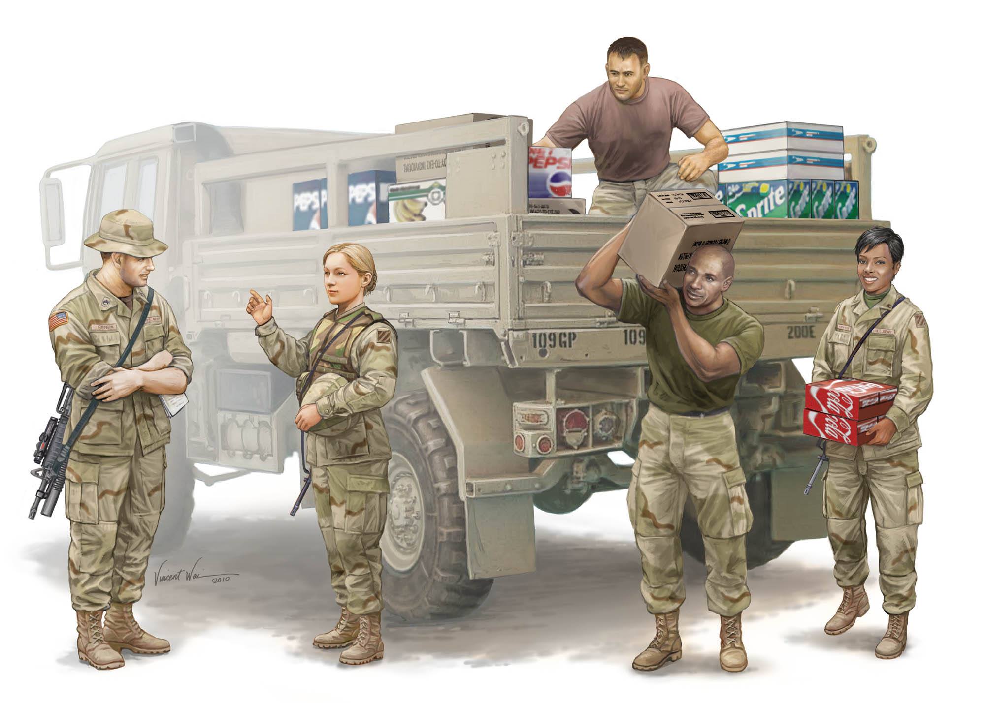 рисунок Modern US Soldiers Logistics Supply Team
