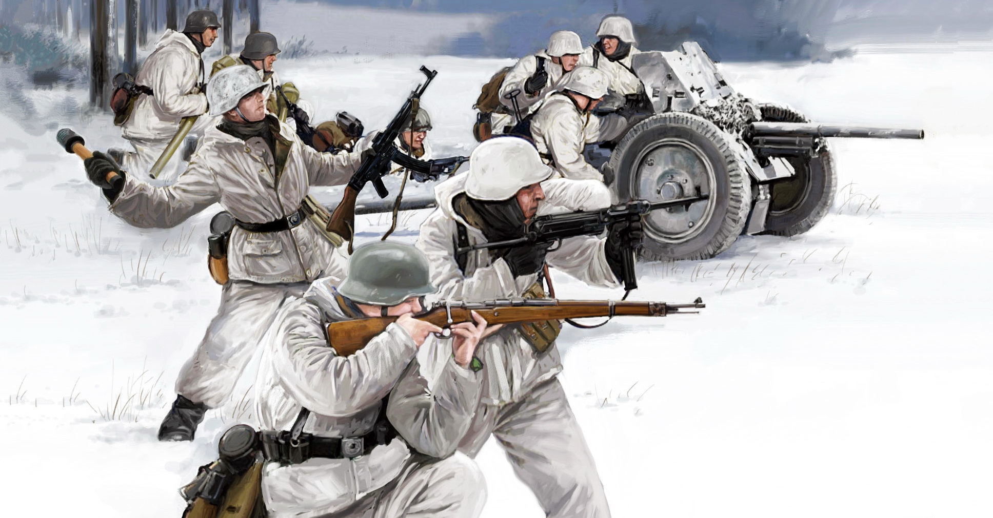 рисунок WWII German Winter Unit w/Pak 36