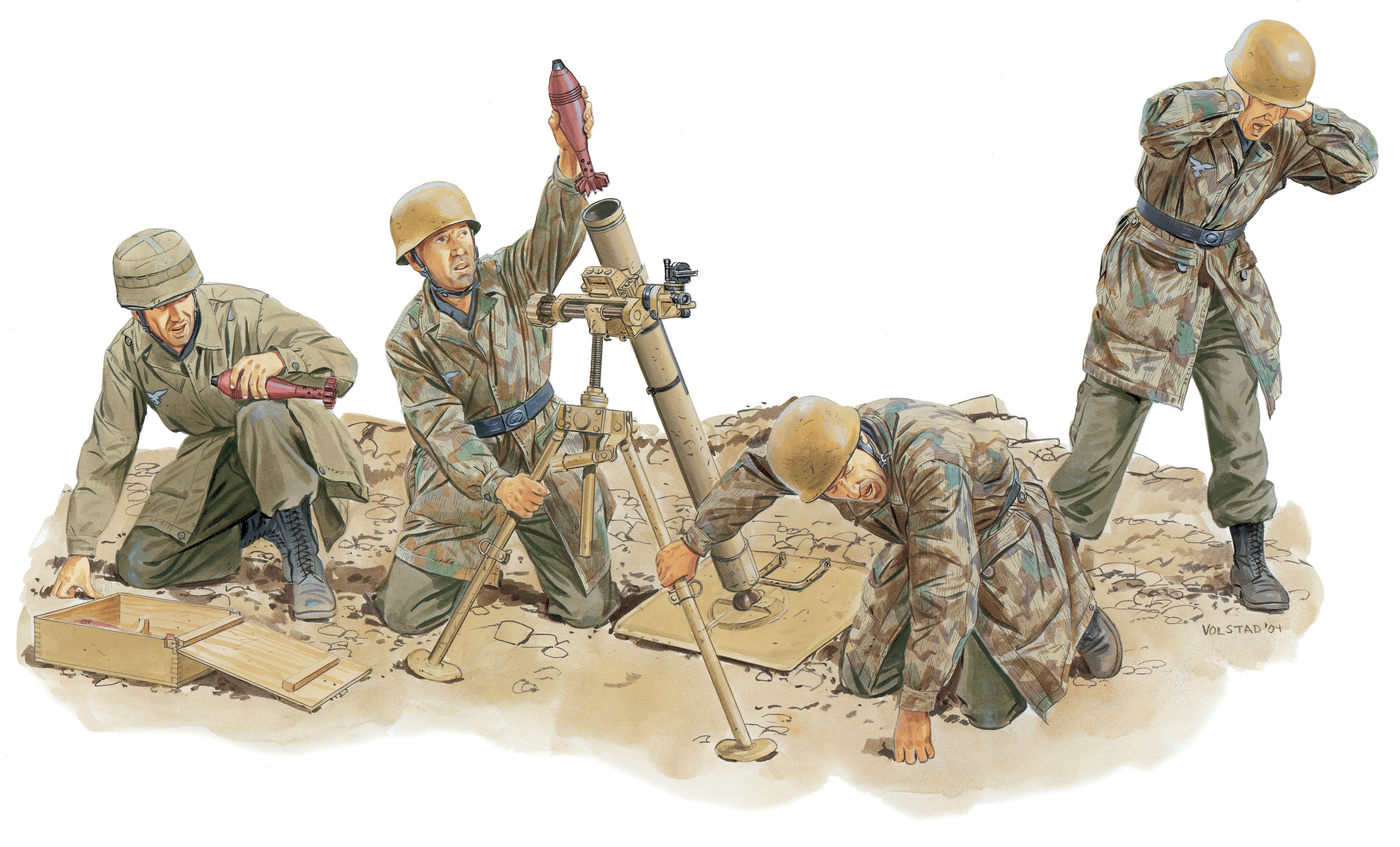 рисунок Расчет 8-см тяжелого миномета немецких десантников